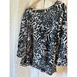 C Est 1946 Womens Blouse Multicolor Animal Print Size XL Black/White